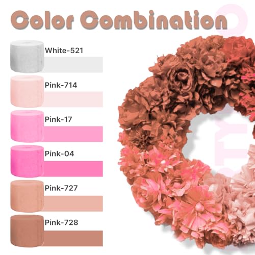 Image of PartyWoo Pink and Gold Crepe Paper Streamers 8pcs 656ft Pack of Baby Dusty Pink Gold Ivory White Crepe Paper Streamers for Birthday Baby Shower Graduation Wedding Bachelorette Party Decorations