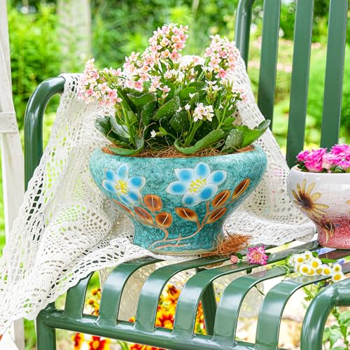 Image of Sungmor 9.6 Inch Large Succulent Plant Pots, Pretty Hand Painted Ceramic Planter with Drainage, Indoor Outdoor Cactus Planter Bonsai Pot, Flower Pot for Indoor Plants Garden Windowsill Desktop Decor