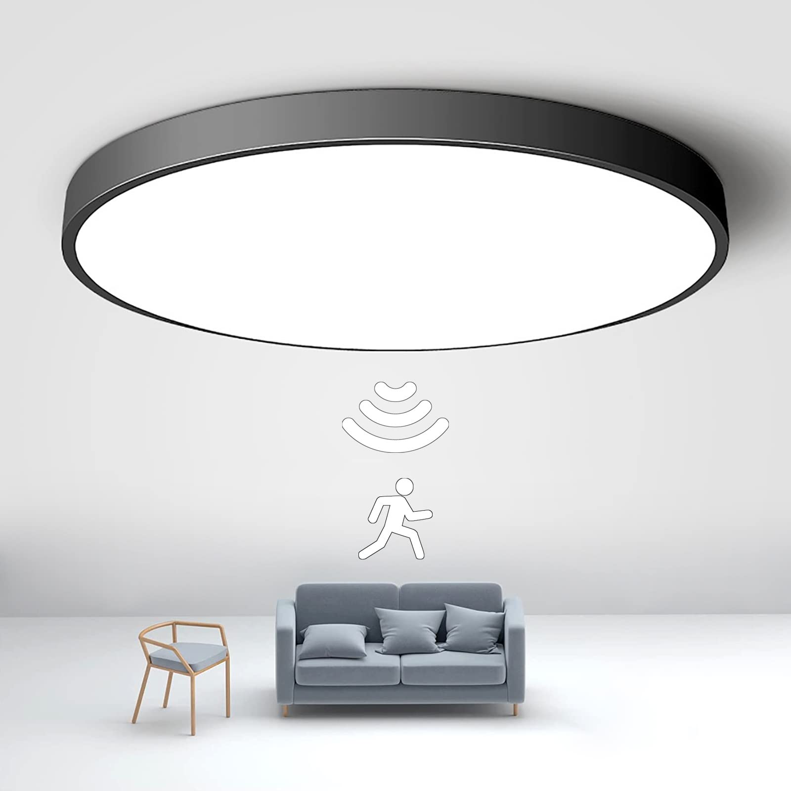 BVCL LED Ceiling Lamp with Motion Detector, 18W Sensor Ceiling Lamp 1800LM Φ30*5cm, for Garage, Stairs, Cellar, Corridor, Balcony, Hallway (Color : Cool White 6000K)