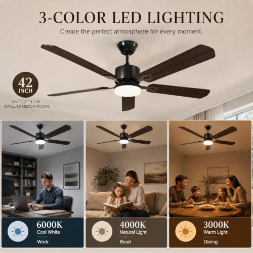 STANDLE 42 Inch Ceiling Fans with Lights and Remote Control Black - image 5