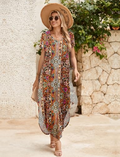 Image of JollieLovin Womens Plus Size Casual Summer Maxi Long Dress Short Sleeve T-Shirt Loose Sun Dress(L-5X)
