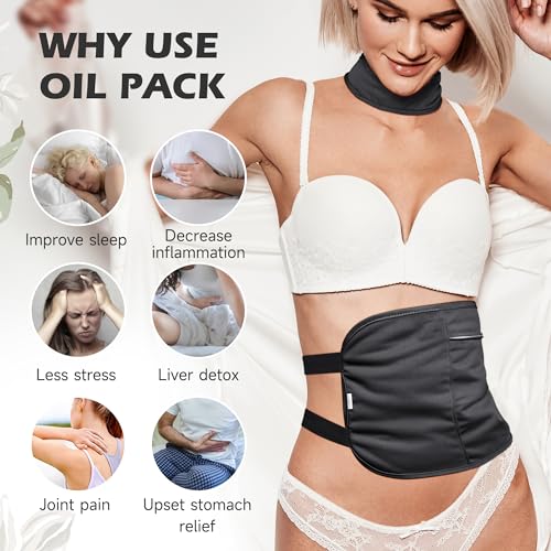 Image of 2 Pack Castor Oil Pack Wrap Organic Cotton for Liver Detox, Reusable Castor Oil Compress Highly Absorbent Anti Oil Leak, Black（Oil are Not Include