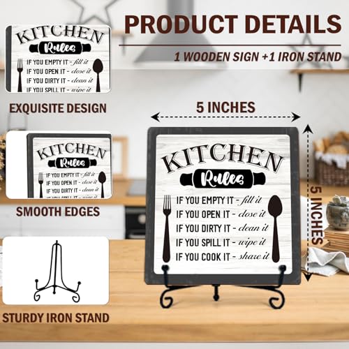 Image of DETIHO Farmhouse Kitchen Decor Wooden Plaque, Above Cabinet Decor, Rustic Wooden Sign with Iron Stand for Home Kitchen Table Shelf Decoration - G03