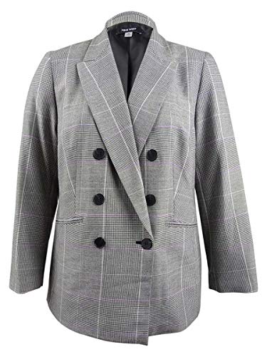 NINE WEST Womens Plus Double-Breasted Plaid Jacket Gray 18W
