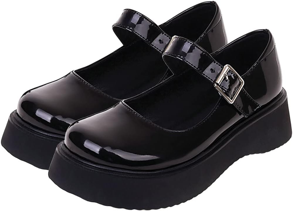 Meefit Women Wedge Patent Leather Mary Janes Low Heel Uniform Shoes Buckle Pumps