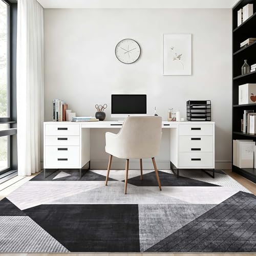 Tapete moderno geométrico 5x7 gris y negro miniatura 3