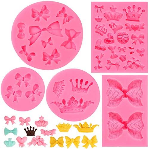 Bow Silicone Fondant Mold Crown Chocolate Candy Mold Cupcake Top Decoration Pastry Biscuit Decoration Chocolate Jewelry DIY Craft Items Birthday Parties
