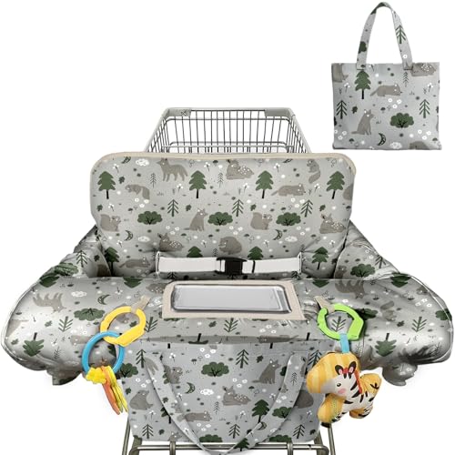 Image of Polovillae Shopping Cart Cover for Baby 2-in-1 High Chair Cover with Safety Harness Multifunctional Grey Pattern Cart Covers for Babies Soft Padded Grocery Cart Cover for Baby Boy Girl