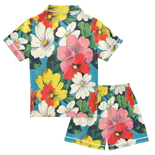 ALAZA Retro Floral Blossom Pajamas Satin Pajama Set Short Sleeve Button Down Sleepwear2