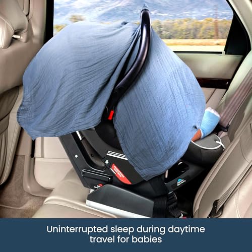 Image of EDEN BLISS Muslin Baby Car Seat Cover- 100% Cotton - 120x120cm Infant - Lightweight Infant Canopy, Universal Fit Baby Carrier Cover & Nursing Privacy Cover