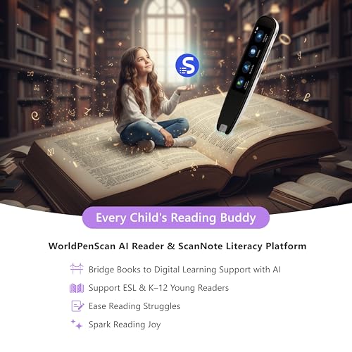 Image of WorldPenScan AI Reader - Reading Pen with AI Reading Companion, Built-in Dictionary, Text-to-Speech, Translation & Reading Support for Kids | English, Spanish & Chinese