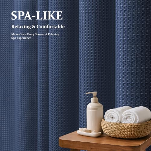 Dynamene Extra Wide Waffle Shower Curtain 256 GSM Fabric 84x72 Navy Blue by Dynamene - Image 3