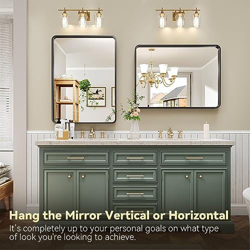 Brightify Black Bathroom Mirror For Wall, 20 X 28 Inch Rectangluar Black Metal Framed Mirror, Modern Wall Mounted Vanity Mirror For Bathroom, Vertical Or Horizontal #TOP4