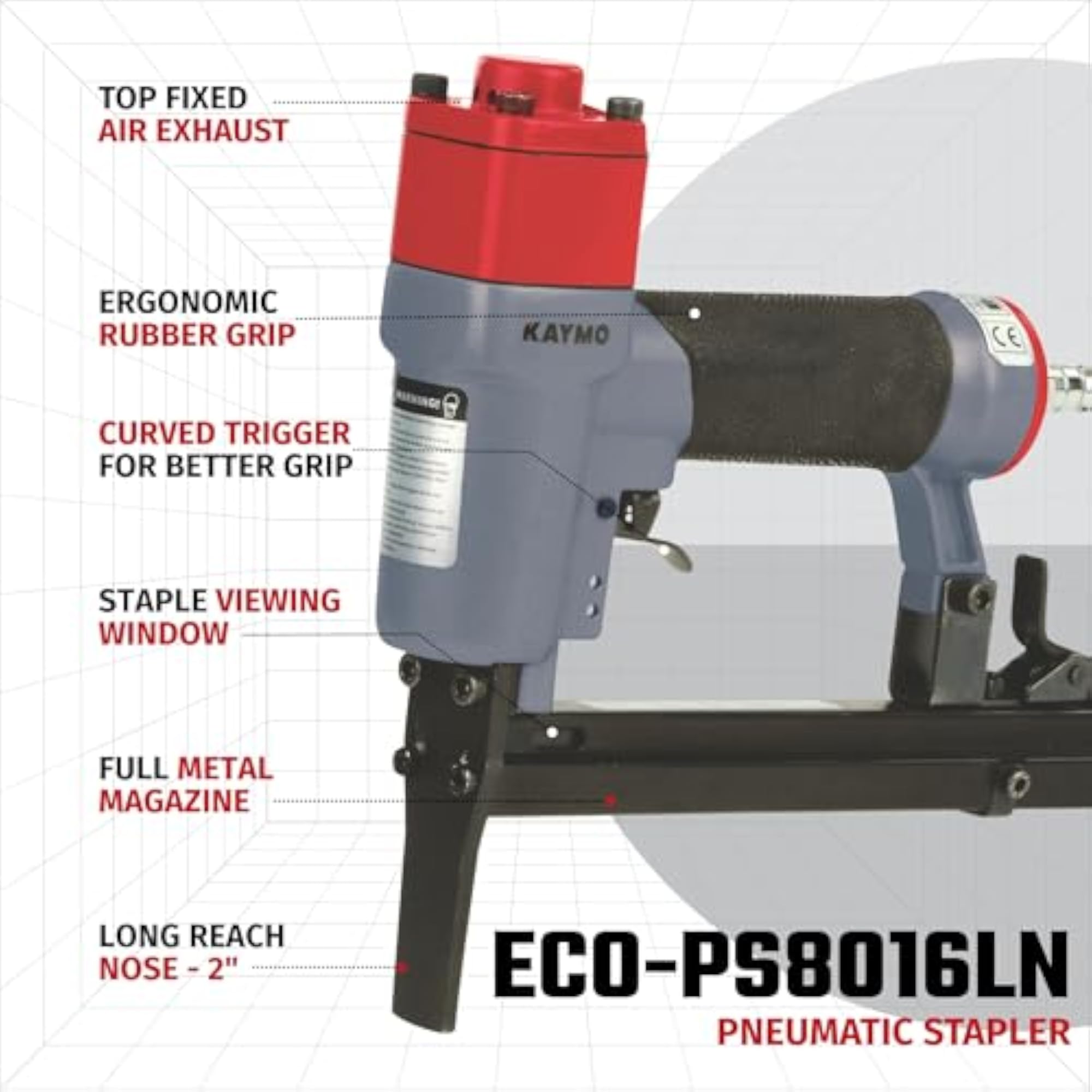 ECO-PS8016LN Pneumatic Stapler, Heavy-Duty 50-90 PSI