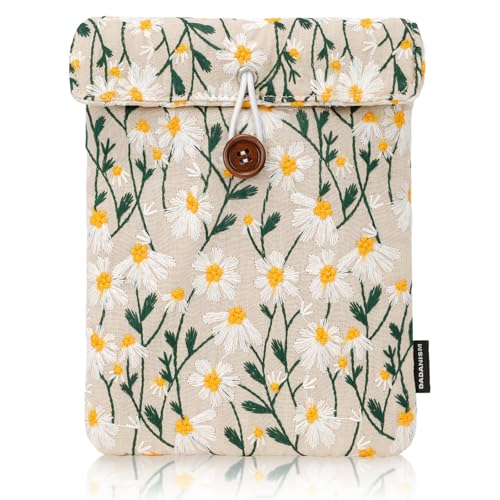 Image of Dadanism 6-7 Inch Embroidered Daisy Floral Padded Sleeve for 7 inch All-New Kindle Paperwhite /Colorsoft Signature Edition, Protective Sleeve Carrying Case for 6 inch Kindle E-Reader /Oasis /Kobo E-Reader, Beige