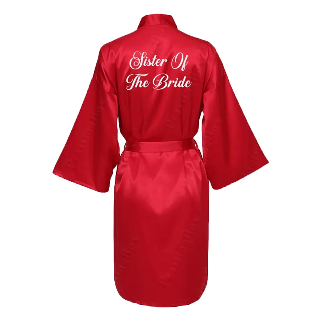 Yeuyyben Abito da damigella d'onore Faux Satin Robe Rosso Estate Breve Seta Robe Sposa Team Kimono Abito Da Sposa Notte Donne