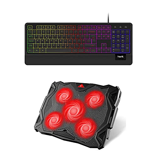 havit Wired Keyboard with Quiet Backlit 5 Fans Laptop Cooling Pad for 14-17 Inch Laptop