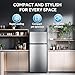 Anypro 4.0 Cu.Ft Fridge with Freezer, Double Door Refrigerator with 6 Level Thermostat, LED Light, Adjustable Glass Shelves for Bedroom, Office, Dorm, Apartment, Silver