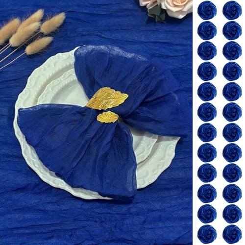 24pack Royal Blue Cheesecloth Napkins 20x20 Boho Royal Blue Cloth Napkins Wrinkled Gauze Dinner Table Napkin for Wedding Party Baby Shower Birthday Decor