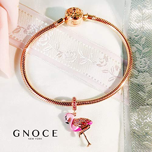 Gnoce Flamingo Dangle Charm 925 Sterling Silver 18K Pink Pendant Charms Bead For Bracelet/Necklace Rose Gold Plated For Women Girls Mother's Day #TOP3