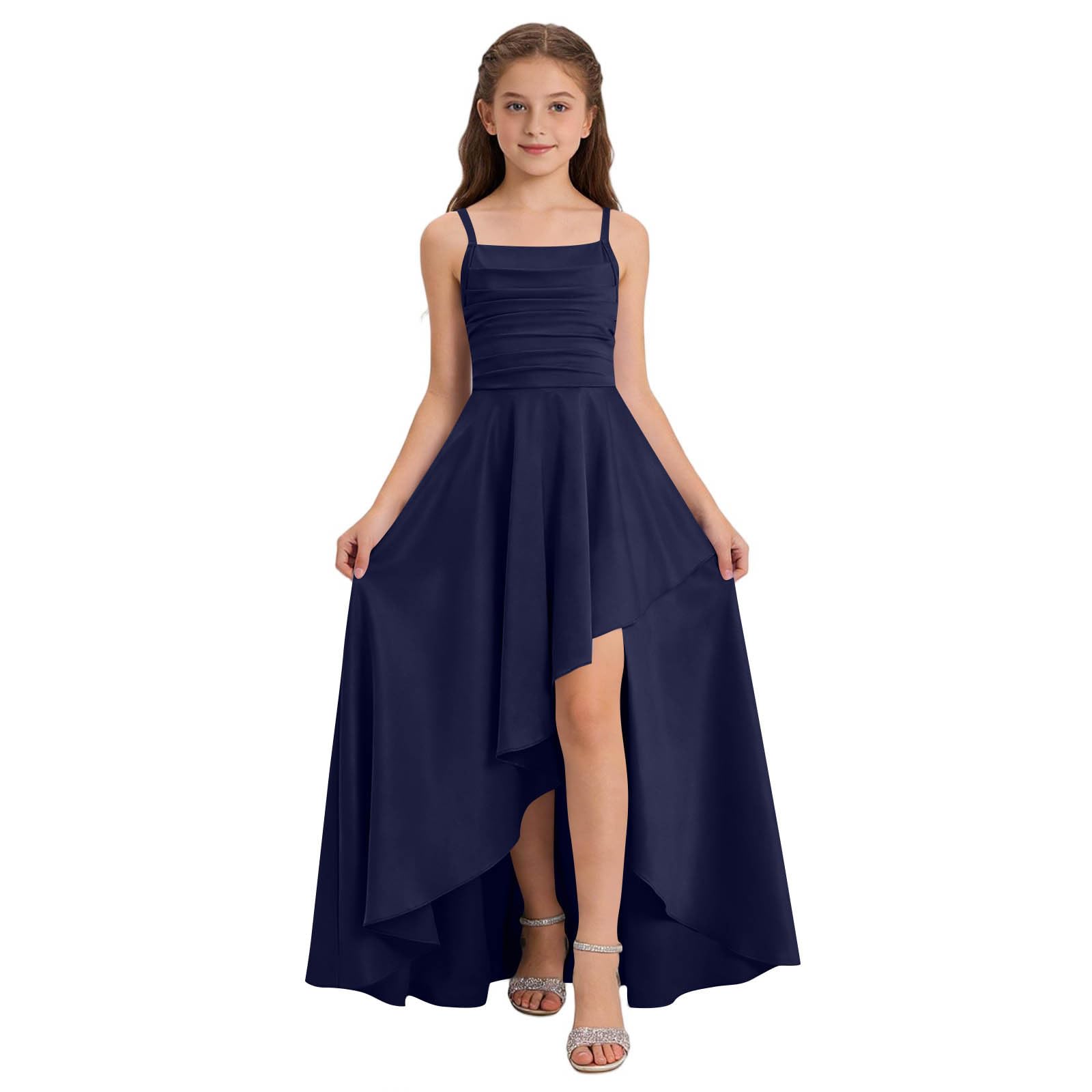 Junior Bridesmaid Long Dresses Teen Girls a Line Dress Chiffon Formal Ruffles Skirt Skater School Recital Dress