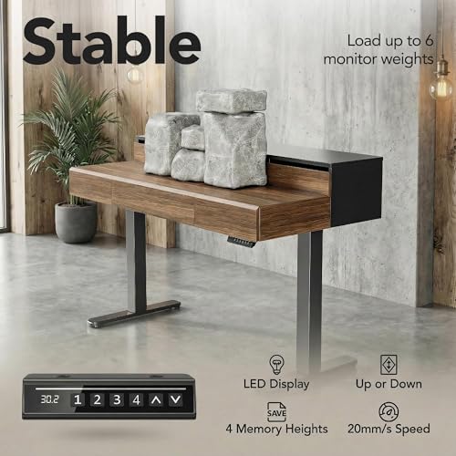 Image of ErGear Electric Standing Desk with 5 Solid Wood Drawers, 63 x 24 Inches Whole Piece Desktop, with Desktop Riser Stand, Compatible with C-Clamp Monitor Arms, Modern Office Desk, Dark Walnut