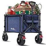 COMLAX FIELD Bollerwagen Faltbar mit Große All Terrain Räder, 120L 100KG Klappbarer Bollerwagen mit Bremsen, Strandwagen Für Strand Garten Camping Shopping, Blau