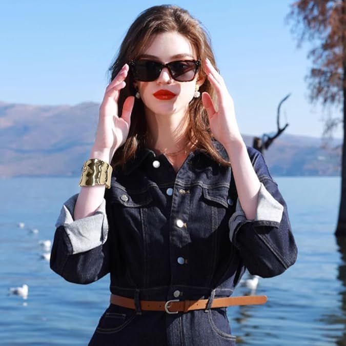 18K Gold Plated Chunky Bangle Bracelets for Women Trendy No-tarnish Open Bangles Irregular Minimalist Geometric Arm Cuff Bracelet Jewelry Gift For Mom and Girlfriend2