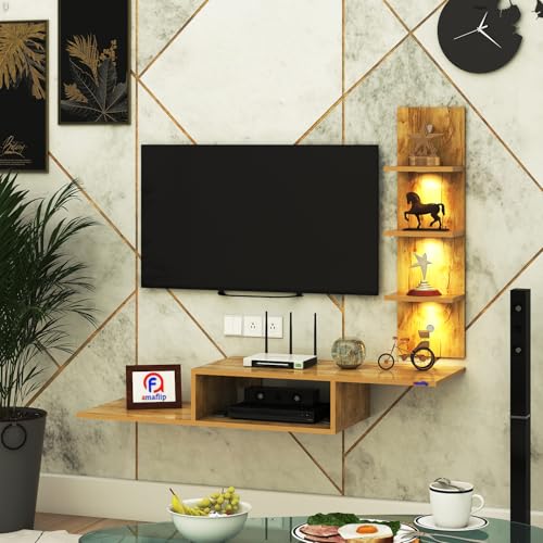 Image of Thomas Engineered Wood LED Light TV Unit Wall Mounted TV Unit Wall TV Stand TV Cabinet for Living Room, Set Top Box Stand - GiantWood (D.I.Y - Do-It-Yourself) Ideal for Up to 43 inch Inches