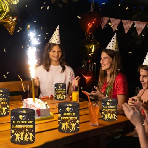 12 Windlicht Tischdeko Jugendweihe, Jugendweihe Deko Junge Mädchen, Alles Gute Zur Jugendweihe, Jugendweihe Party Deko Schwarz Gold, Gastgeschenk Jugendweihe
