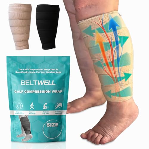 Beltwell® Adjustable Lymphedema Calf Compression Wrap for Swelling, Edema, Lipedema, Circulation, Heaviness, Pain - Easy to put on