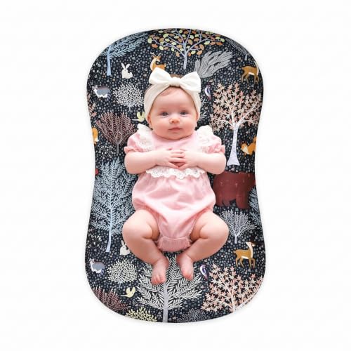 Image of Baby Lounger Cover Grils Boys, Soft and Comfortable Newborn Lounger Cover, Breathable & Stretchy Infant Nest Slipcover Compatible with Snuggle Me Newborn Lounger, Cover Only (Forest Animals)