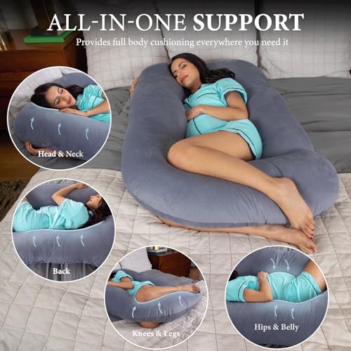 Image of Pharmedoc Pregnancy Pillows, U-Shape Full Body Pillow -Removable Cover Jumbo Size - Gray - Pregnancy Pillows for Sleeping - Body Pillows for Adults, Maternity Pillow and Pregnancy Must Haves
