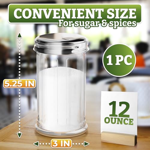 Image of 12 Oz Glass Sugar Container for Coffee Bar, Stainless Steel Lid | Clear Sugar Dispenser with Pour Spout; Durable Retro Salt & Seasoning Shaker Jar; for Home Kitchen, Restaurant, Cafe & Diner