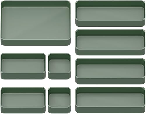 Juego de 9 bandejas apilables para cajones, bandejas de almacenamiento apilables multifuncionales para tocador, baño, cocina, organizador de cajones