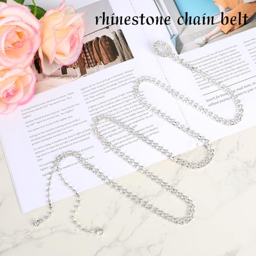 Rhinestone Chain Belts for Women, 43.31in Sparkly Thin Diamond Waist Belts Silver Fashion Chains Rhinestone Bling Chain Belt for Dress Wedding Party3