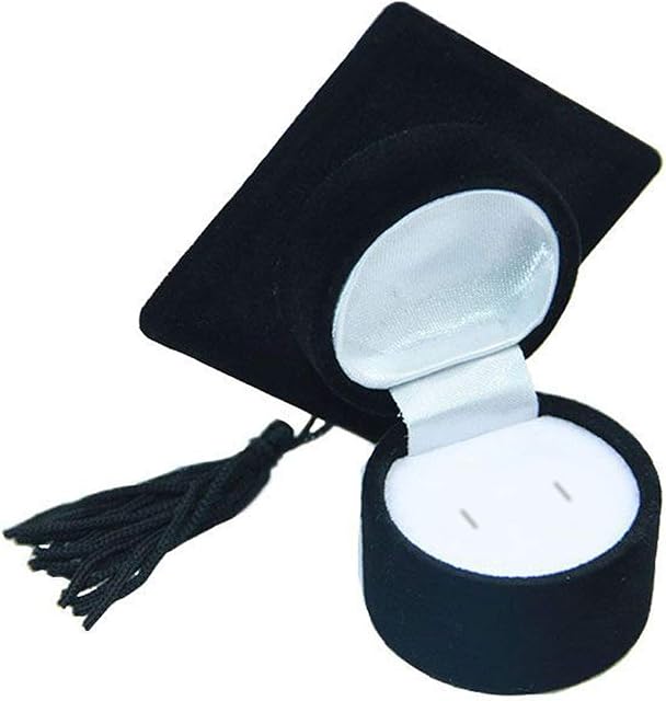 Ziyero Bachelor's Hat Box Jewelry Ring Holder for Graduation Ceremony Hat Shape Ring Box Hat Design with Tassels for Delivery of Degrees, Graduation Partie, Weddings, Birthdays, Festivals Etc(Black)