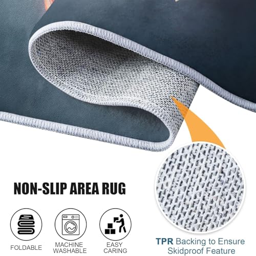 Tapis de salon lavable 60x90 cm dégradé bleu gris antidérapant - 6