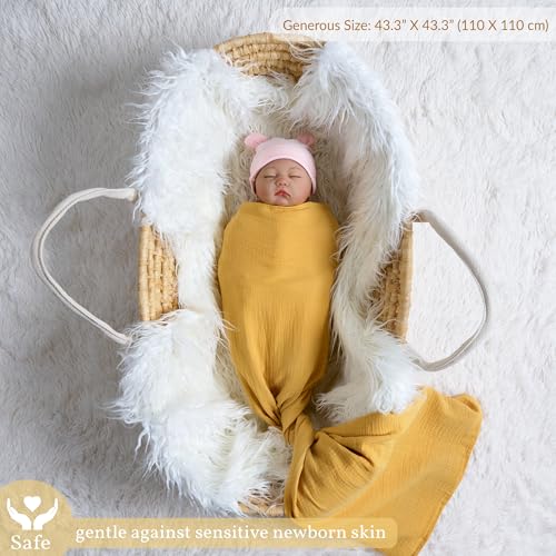 Image of Meracorallo Muslin Swaddle Blanket, 100% Cotton Receiving Blanket Soft and Breathable Swaddle Wrap for Baby Boys and Girls, Yellow