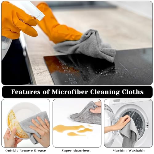 Image of Zerfa 20 Sheets Microfiber Cleaning Cloth Roll 25x25 CM - Reusable Towels, Washable Super Absorbent Lint Free Cleaning Cloths for Kitchen, Car, Garage, and Home (1 Roll, Gray)