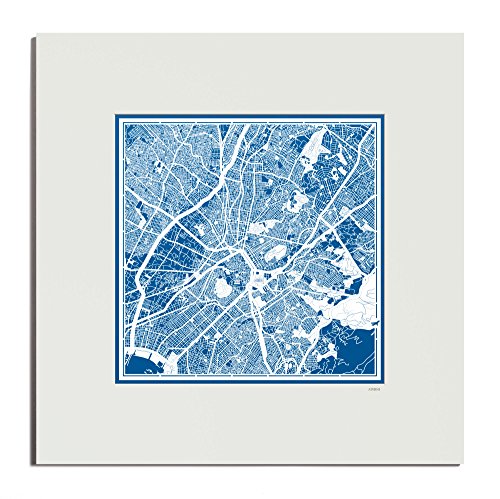 O3 Design Studio Athens Paper Cut Map Matted Blue 20x20 in. Paper Art