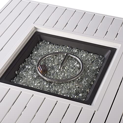 Image of Square 42 in. x 42 in. Aluminum Propane Fire Pit Table with Glass Beads, Two Covers, Lid, 57,000 BTUs in White Finish