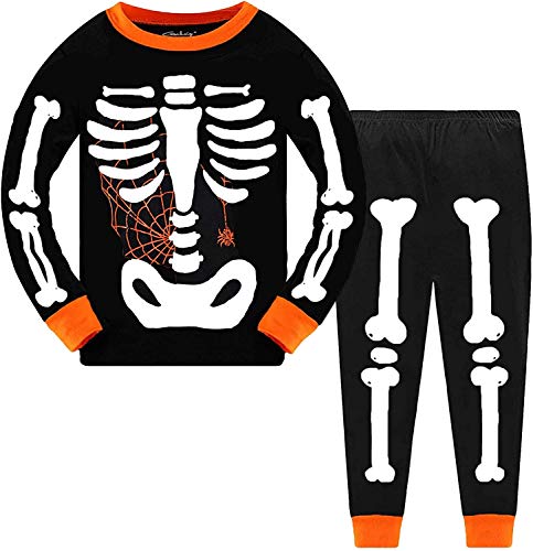 Tkria Kids Pajamas for Boys Skeleton Glow-in-The-Dark Cotton Sleepwear Toddler Clothes Halloween Outfit Size 1-7T…