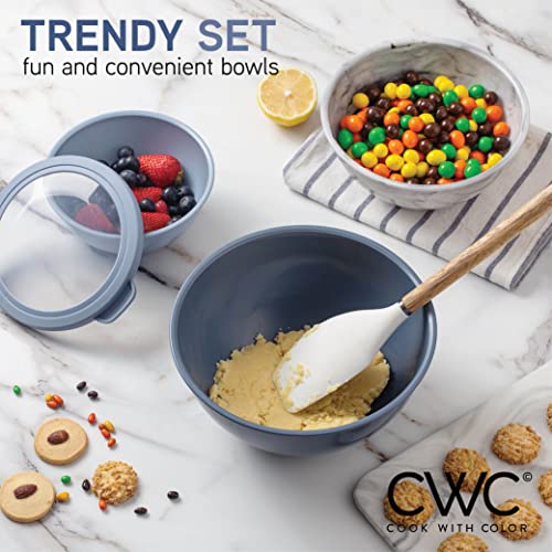 Cook With Color Mixing Bowls With Tpr Lids - 12 Piece Plastic Nesting Bowls Set Includes 6 Prep Bowls And 6 Lids, Microwave Safe Mixing Bowl Set (Blue And White) #TOP5