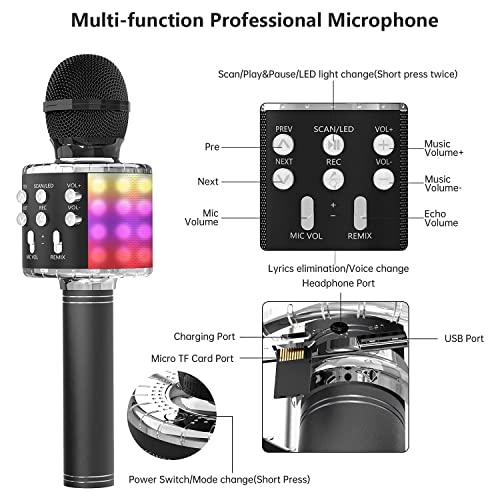 Iuse Wireless Karaoke Microphone, Portable Handheld Singing Karaoke Speaker 4 In 1 Portable Mic Speaker Music Player With Led Lights Adjustable Remix For Kids Adults Birthday Home Party (Black) #TOP5