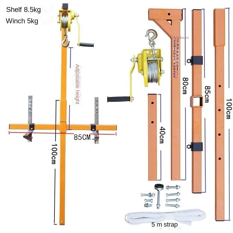 Air Conditioner Installation Lifting Tool, Self-locking Manual Winch + Folding Hangers, 49FT Ropes, 330 Lbs Load Capacity MINGPING