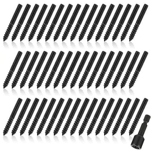 Image of Hicarer 50 Pack 1 /4-20 x 1-1 /2 Inch Hanger Bolts Double Headed Bolts with Driver Self Tapping Screw Threaded Rod Screws for Furniture Double Headed for Wood Furniture Joint, Black