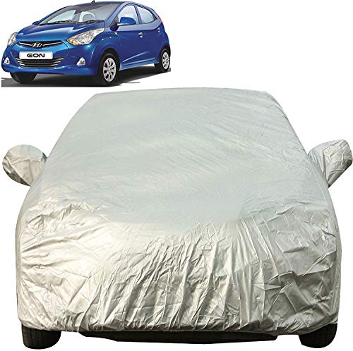 Image of Autofact Waterproof Premium Silver Matty Triple Stitched Car Body Cover with Mirror Pocket for Hyundai Eon