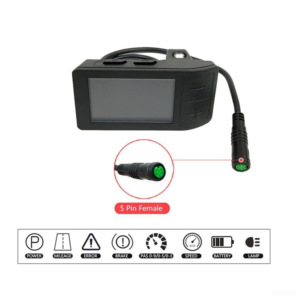 Zilimontt Display LCD a colori per bici elettrica 500C | Velocità e chilometraggio | Indicatore di batteria e alimentazione | Nero