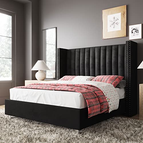 Jocisland Queen Size Upholstered Platform Bed Frame with Tall Win...
